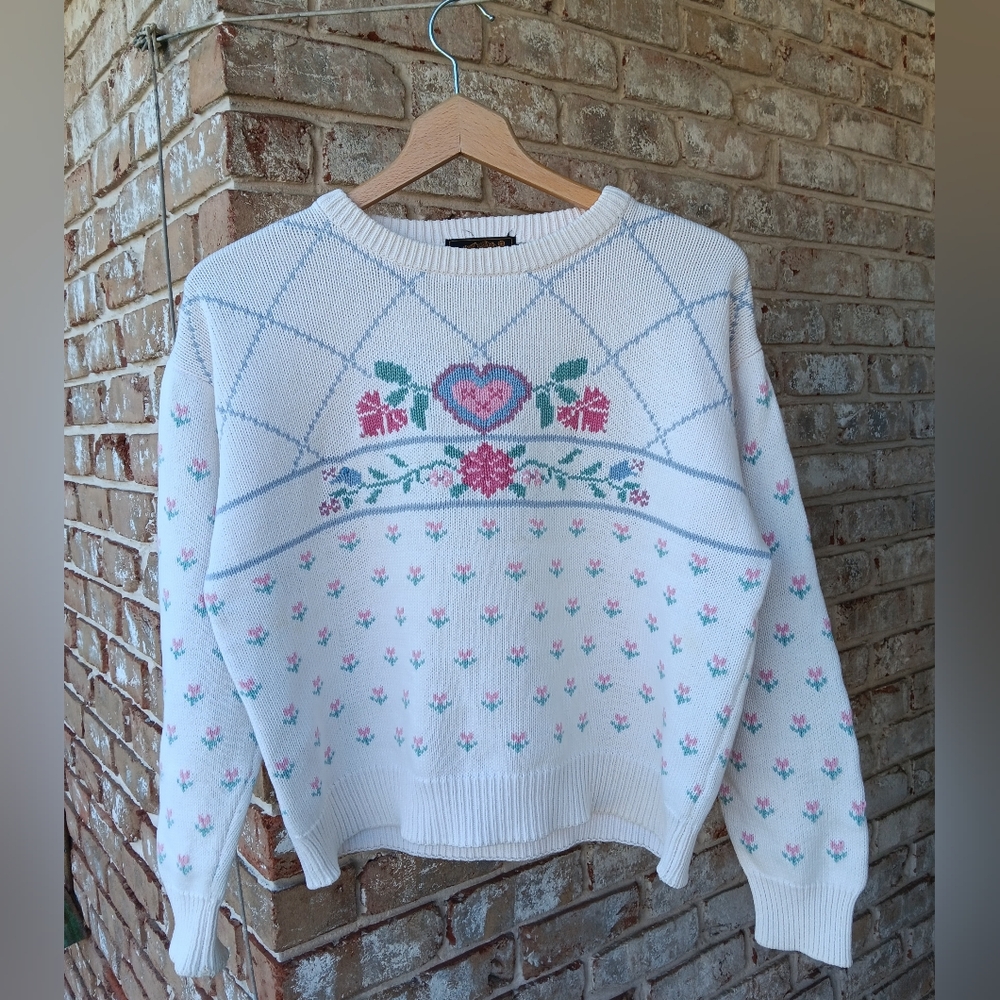 Eddie Bauer Floral Heart Cotton-knit Sweater